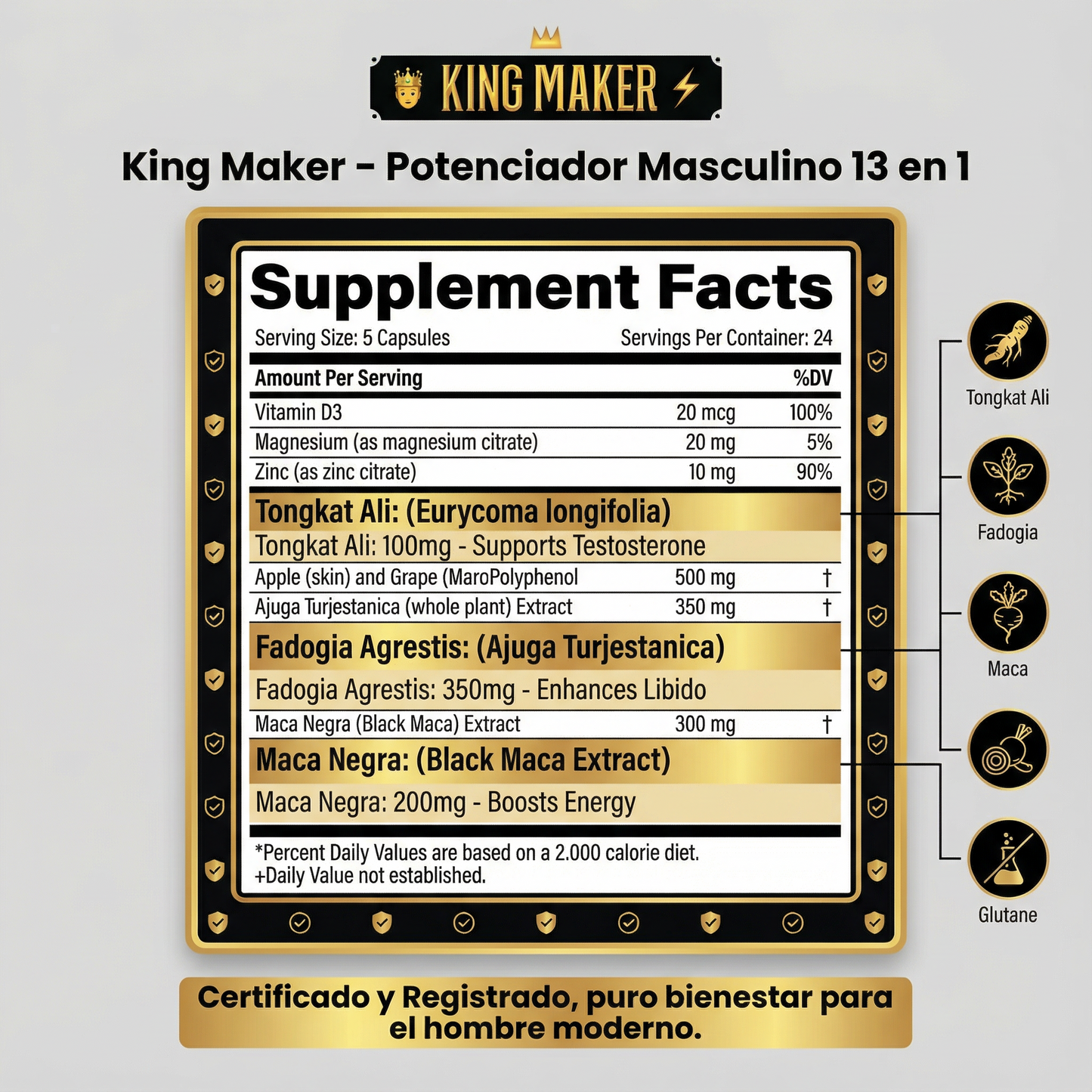 KING MAKER | Potenciador Masculino 13 en 1 para Más Fuerza, Energía y Rendimiento Total