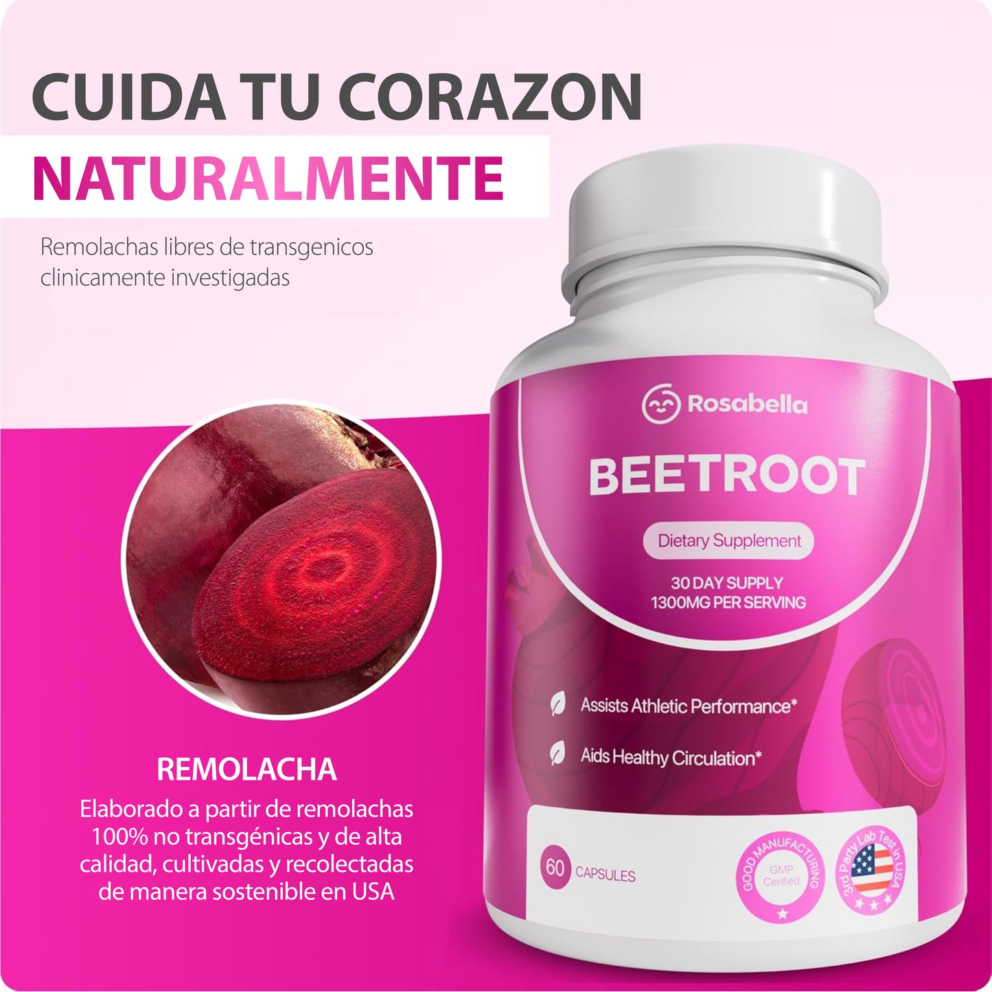 Beetroot Rosabella | 1300 mg de Remolacha Orgánica para Mejor Circulación y Vitalidad Diaria