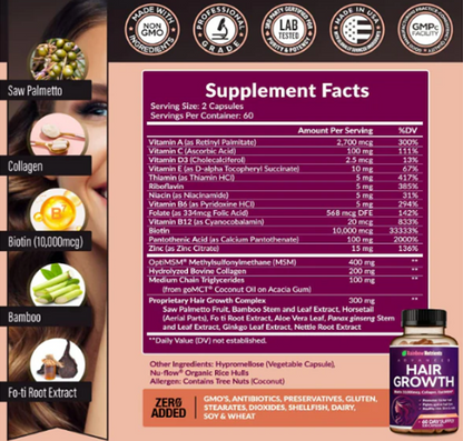 Capsulas para evitar la caída del pelo | Rainbow Nutrients 60 Cápsulas